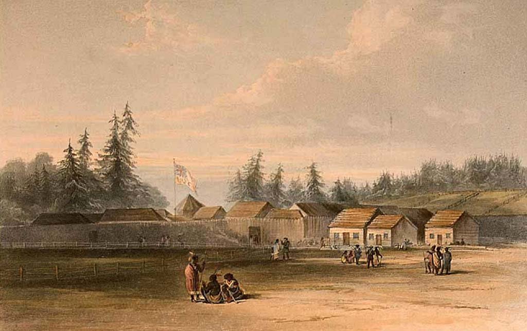 Painting of an early settlement along the Wood River