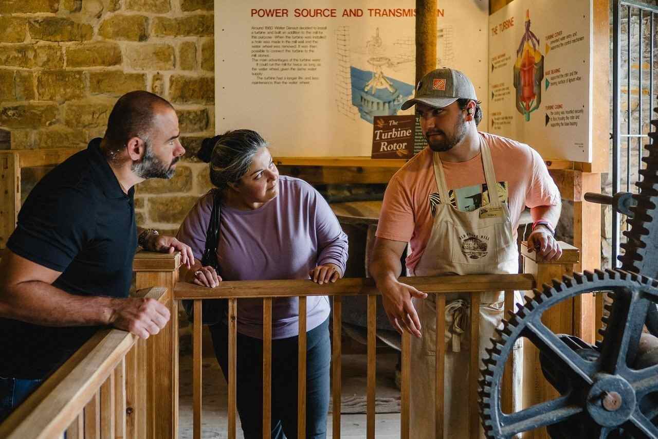 Visitors at an exhibit inside the Wood River History Museum